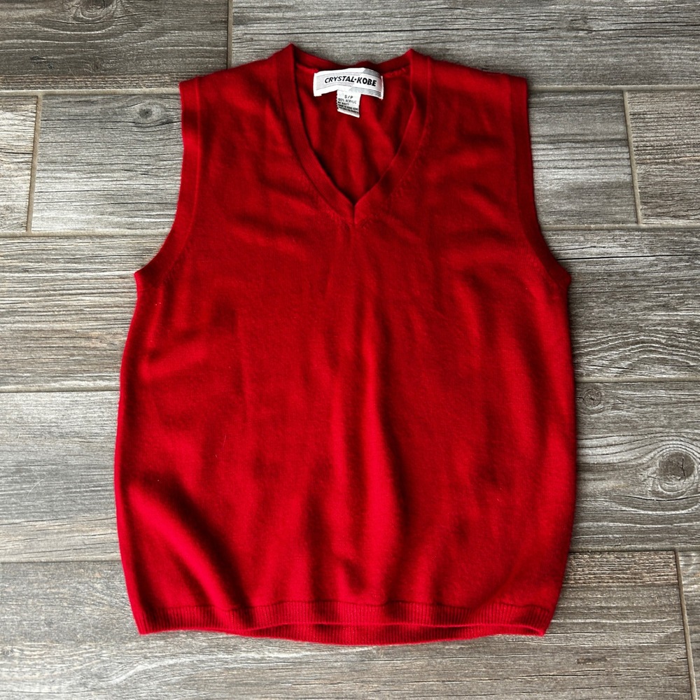 Vintage 90s Crystal Kobe Red V Neck Sleeveless Sweater Vest Women's S P Acrylic
